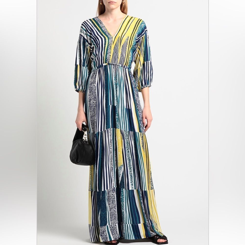 NEW Poupette St Barth Striped Tiered Mya Maxi Dress Aqua Solis Large - Picture 12 of 12